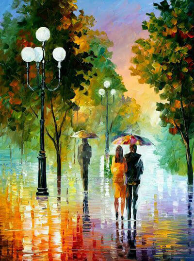Evening Stroll Under The Rain by Leonid Afremov by Leonidafremov