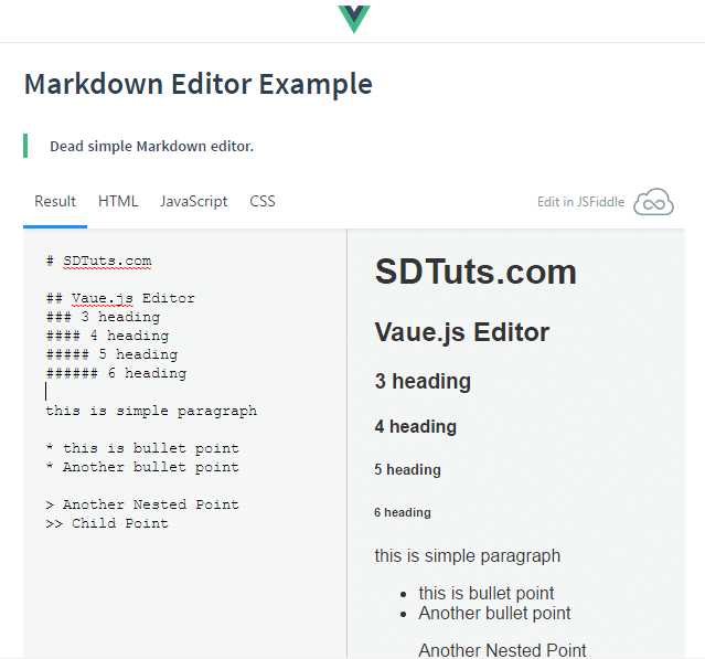 Markdown Editor Example - Vue.js