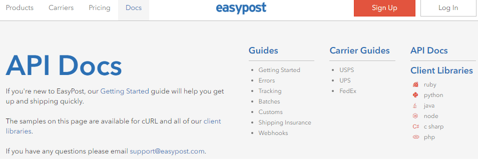 API Docs EasyPost