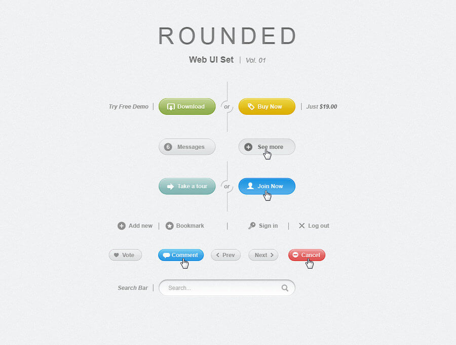 Free Rounded Psd Web UI Set by Pixeden