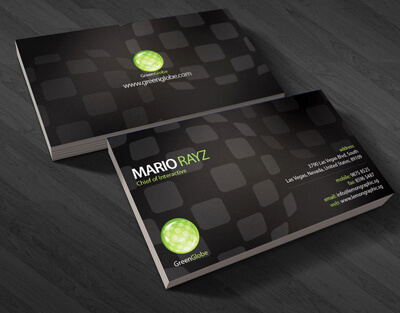 Green globe business card by Lemongraphic