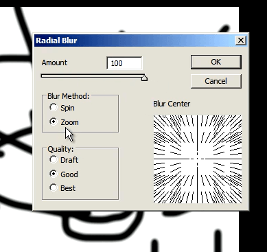 Radial Blur filter settings popup