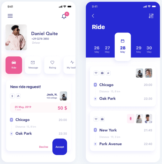 Ride App. Online search service for car travel companions