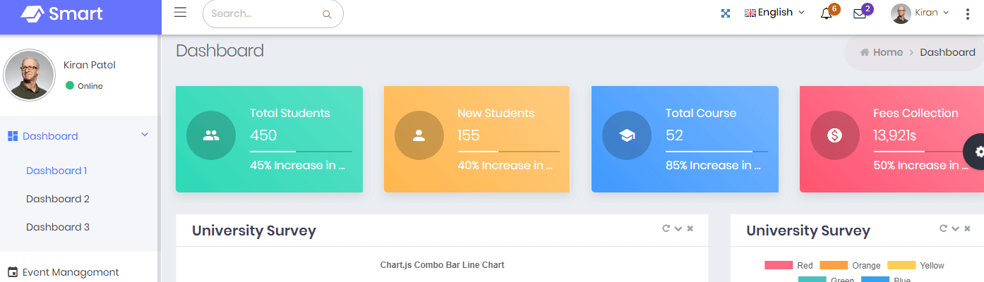 Smart - Bootstrap 4 Admin Dashboard Template for University, School & Colleges