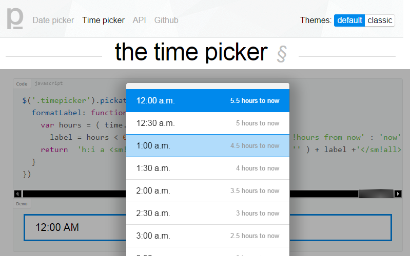 Time picker - pickdate.js