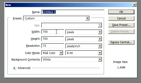 create new document for rays of light effects