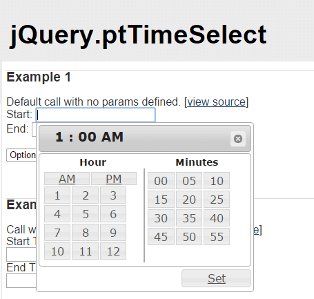 jQuery.ptTimeSelect jquery timepicker