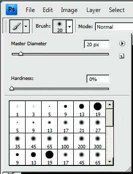 select brush and brush size